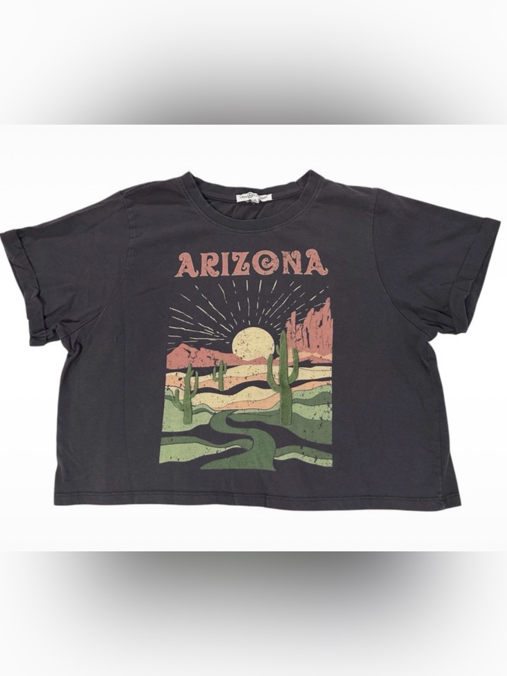 Love & Lazy Days Arizona Embroidered Desert Cactus Graphic Crop Western Tee S